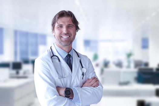 Portrait of smilling senior doctor of medicine in his ordination