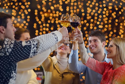 romantic evening date in restaurant  happy young couple with wine glass tea and cake