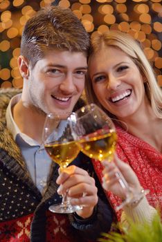 romantic evening date in restaurant  happy young couple with wine glass tea and cake