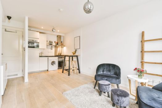 Attractive interior design of studio in luxury building
