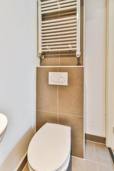 Design of bright restroom in luxury residential building