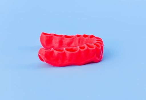 human gums without teeth model medical illustration isolated on blue background. Healthy teeth, dental care and orthodontic concept