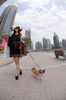 beautiful woman goes in shopping in the city