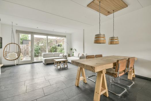 Modern dining room interior with stylish table