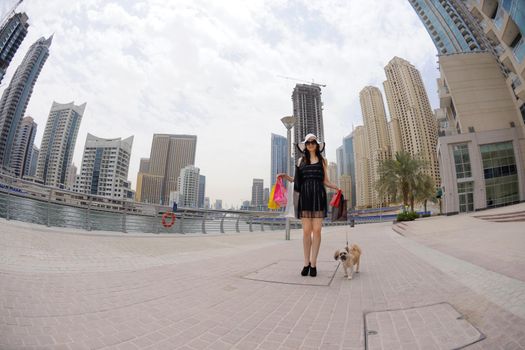 beautiful woman goes in shopping in the city