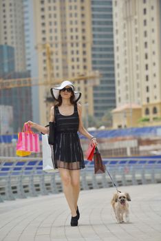 beautiful woman goes in shopping in the city