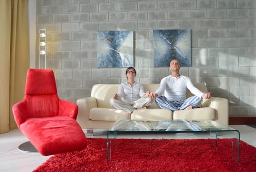 happy young couple relax at modern home living room indoor