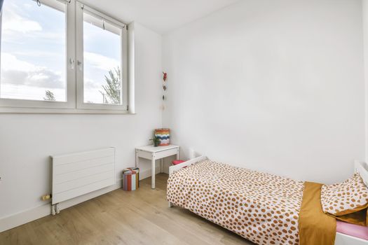 Interior of child's room with white walls