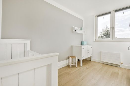 Interior of child's room with white walls