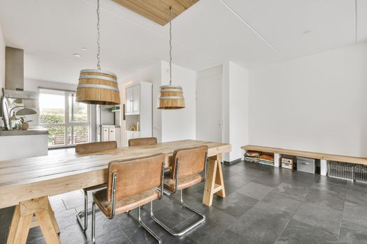 Modern dining room interior with stylish table