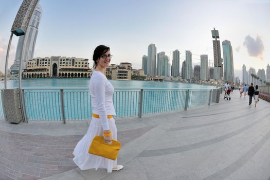 beautiful young woman tourist in dubai and abu dhabi  at vacation and travel trip