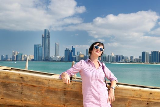 beautiful young woman tourist in dubai and abu dhabi  at vacation and travel trip