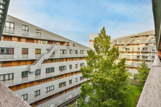 Beautiful view of the courtyard with trees of the architectural building