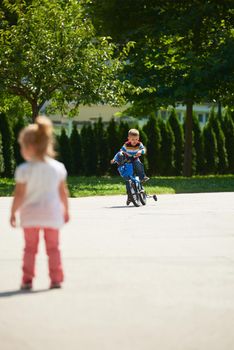 happy  little girl have fun in park