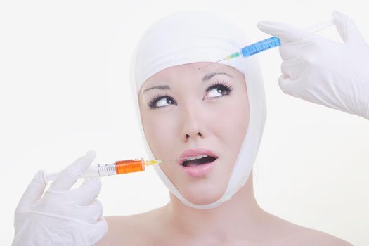 woman skincare and health concept with botox injection 