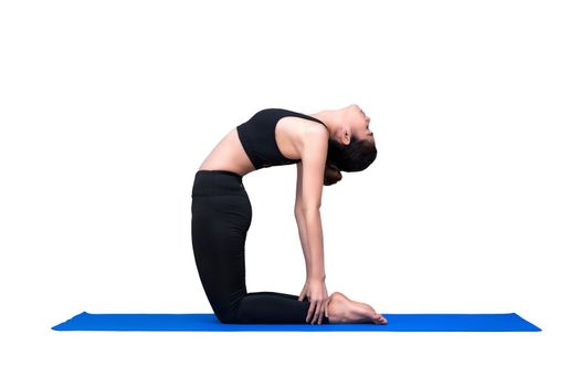 Healthy woman exercising yoga isolated with clipping path on white background.Photo design for fitness sporty woman and healthcare concept.