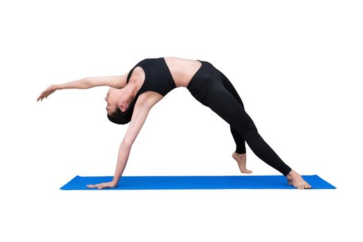 Healthy woman exercising yoga isolated with clipping path on white background.Photo design for fitness sporty woman and healthcare concept.