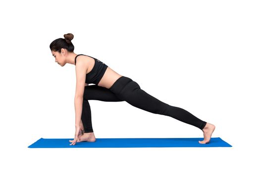 Healthy woman exercising yoga isolated with clipping path on white background.Photo design for fitness sporty woman and healthcare concept.