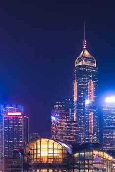 Hong kong downtown the famous cityscape view of Hong Kong skyline during twilight time from Kowloon side at Hong Kong.