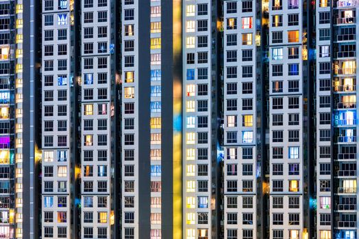 Close up architecture background of highrise condominium building in big city downtown