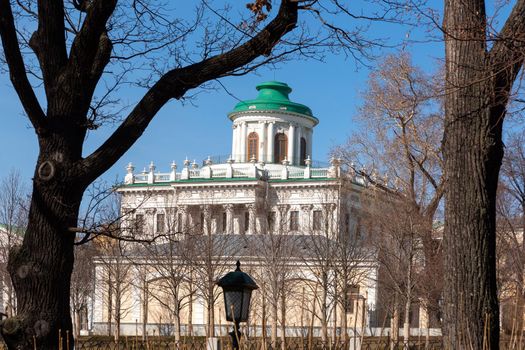 Classical vintage building and statue in Moscow ,Russia.