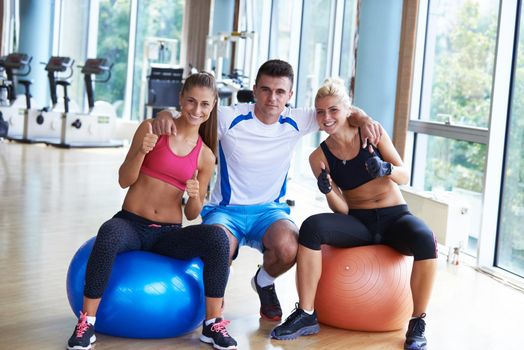 group portrait of healthy and fit young people in fitness gym