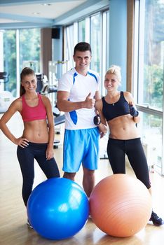 group portrait of healthy and fit young people in fitness gym