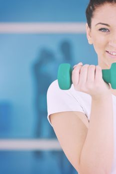 beaudiful young woman fitness workout with weights at sport club