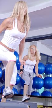 group of young girls stepping in fitness club