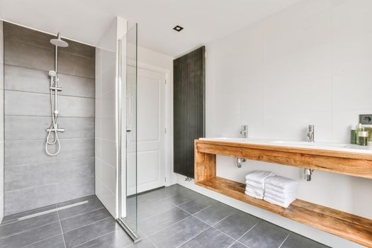 Modern bright bathroom in elegant residential building