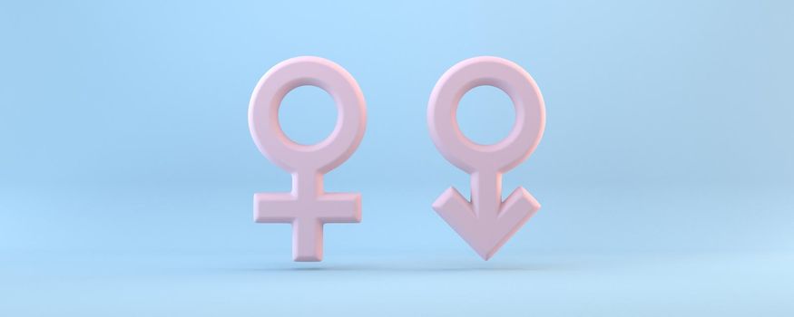Female and male sign 3D rendering illustration isolated on blue background
