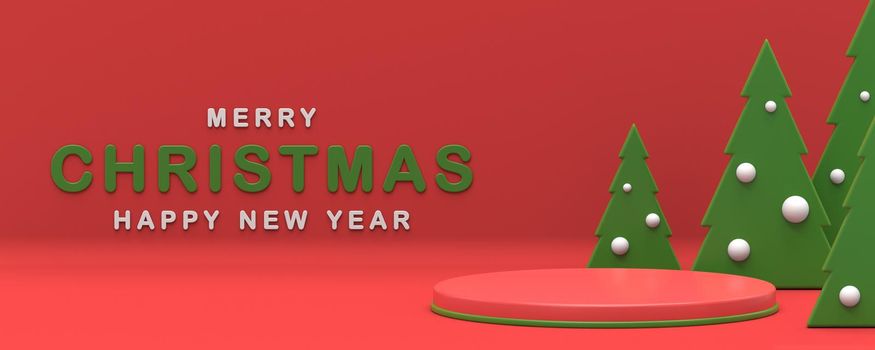 Merry Christmas and Happy New Year 3D rendering illustration isolated on red background