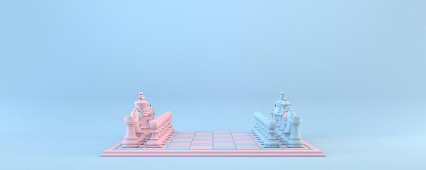 Chess board Side view 3D rendering illustration isolated on blue background