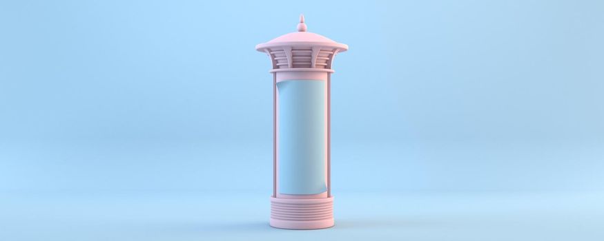 Advertising pillar vintage style 3D rendering illustration isolated on blue background