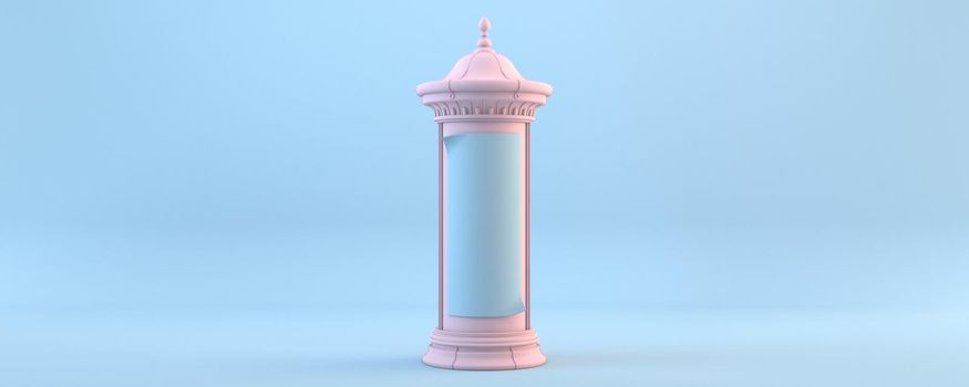 Advertising pillar retro style 3D rendering illustration isolated on blue background
