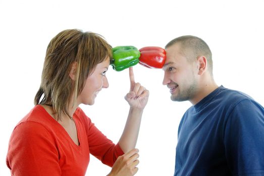 romance with healthy couple and peppers