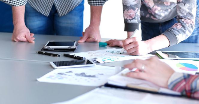 business people having meeting in bright office making plans for business