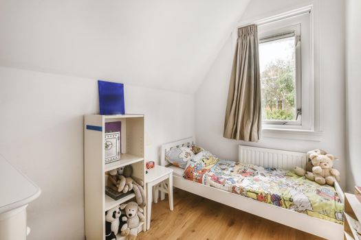 Interior of child's room with white walls