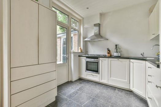 Interior design of a bright luxury kitchen
