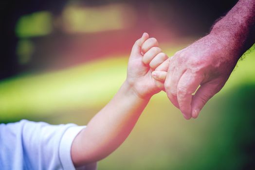 happy grandfather and child have fun and play in park on beautiful  sunny day