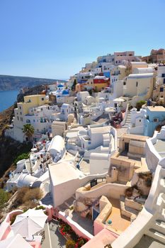 summer vacation on beautiful vulcanic island santorini at greece