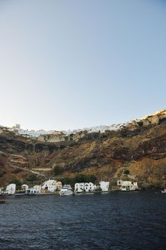 summer vacation on beautiful vulcanic island santorini at greece