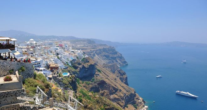 summer vacation on beautiful vulcanic island santorini at greece