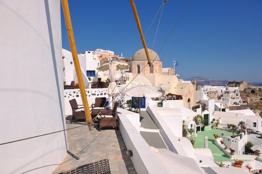 summer vacation on beautiful vulcanic island santorini at greece