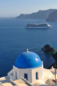 summer vacation on beautiful vulcanic island santorini at greece