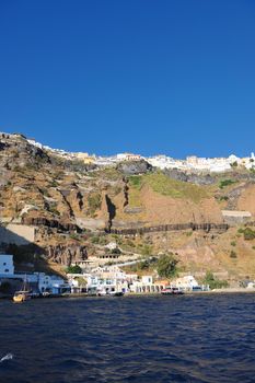 summer vacation on beautiful vulcanic island santorini at greece