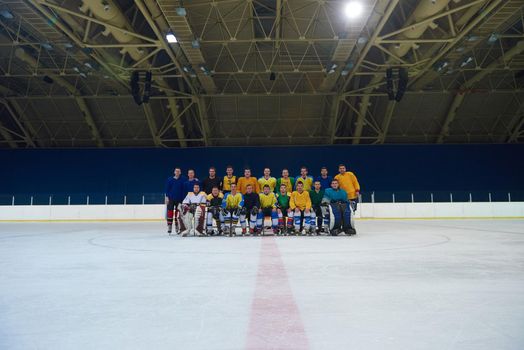 ice hockey players team group portrait in sport arena indoors