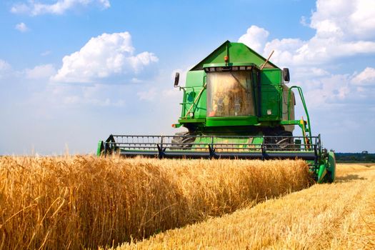 combine harvester working on a wheat field