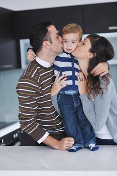 happy young family have fun and relaxing at new home with bright furniture