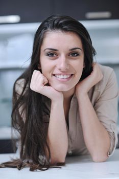 relaxed natural fresh face young woman indoors portrait